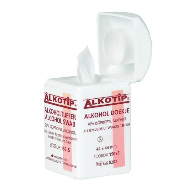 Alkotip Alkoholtupfer in der Dispenserdose Alkotip Alkoholtupfer in der Dispenserdose